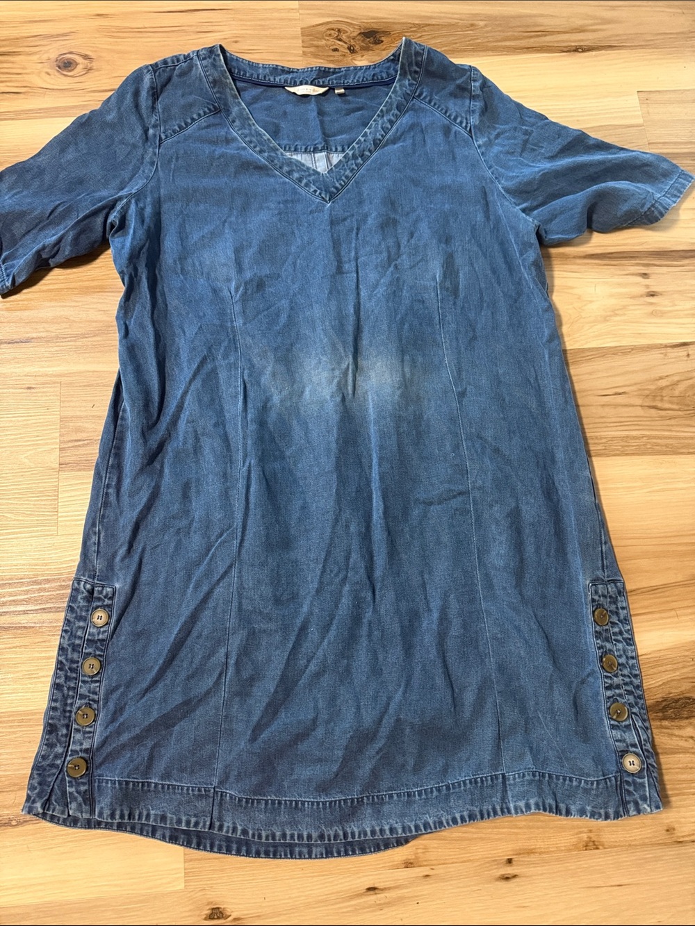 Soft Surroundings Blue Denim V-Neck Button-Side Tunic Dress